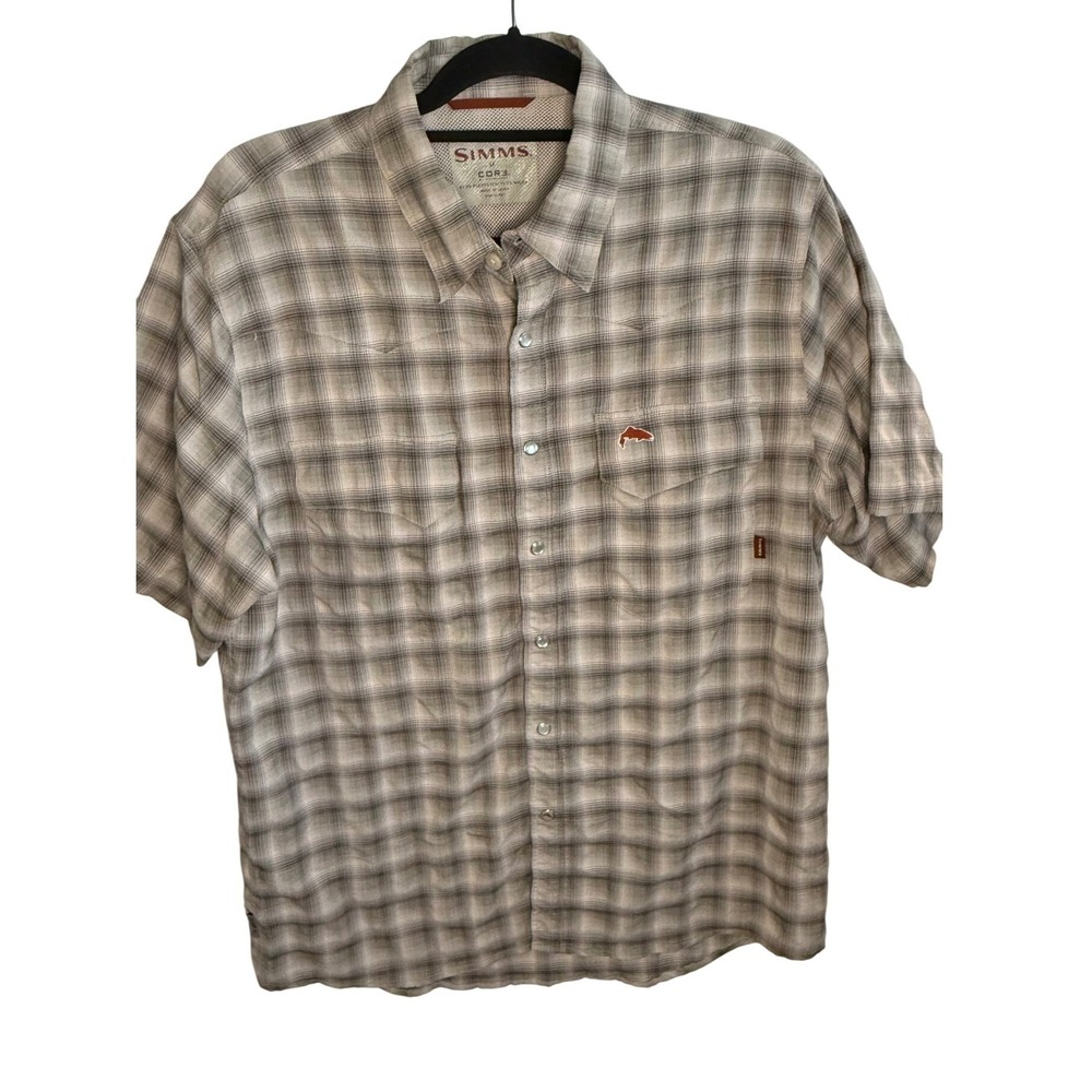 Simms COR3 Technologies Pearl Snap Plaid Short Sleeve Button Up‎ Shirt Men's M